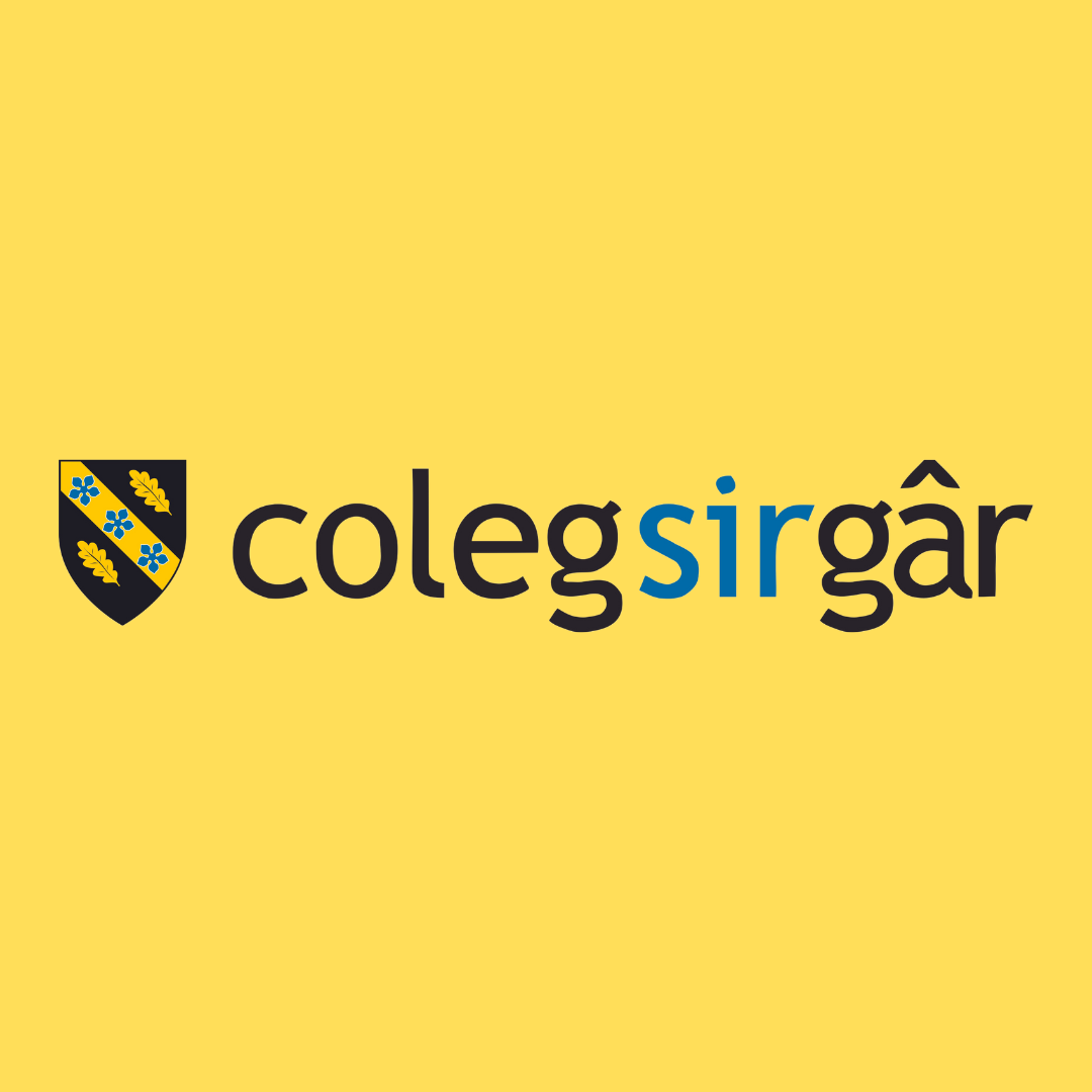 Coleg Sir Gâr logo on yellow background